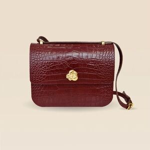 Fauvette Paris ADÈLE Crocodile-Embossed Burgundy Shoulder Bag